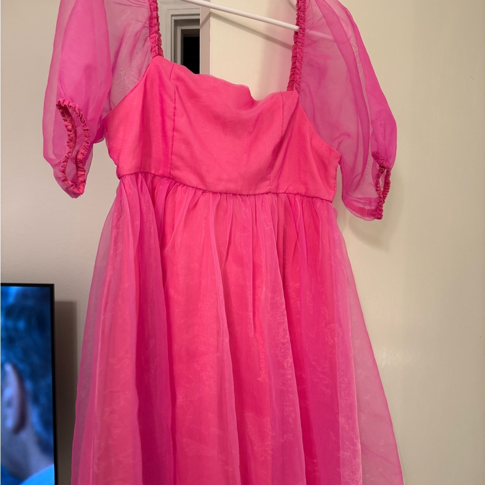 Vibrant Pink Puff Sleeve Dress